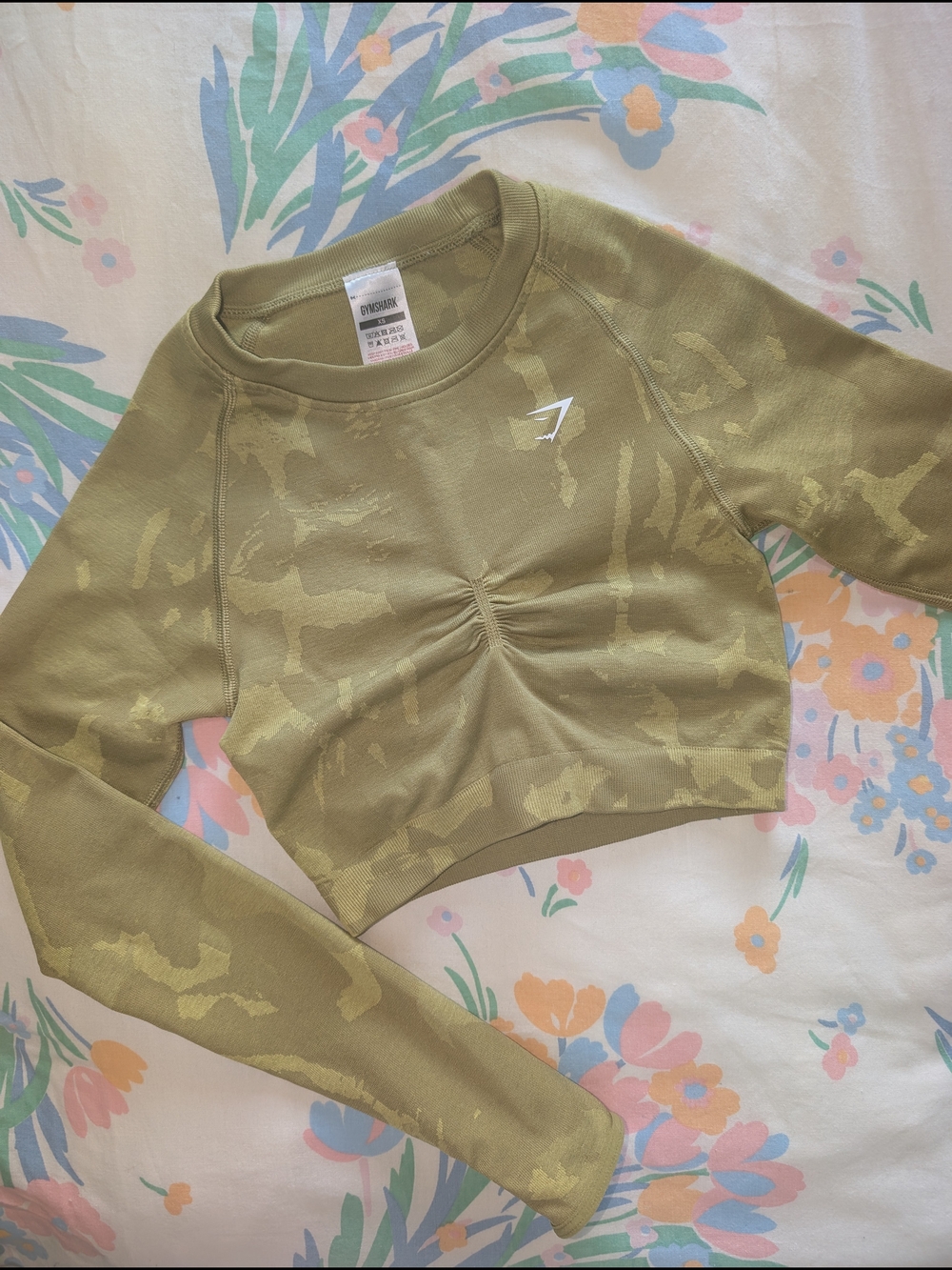 Gymshark Olive Cropped Ruched Long Sleeve Top